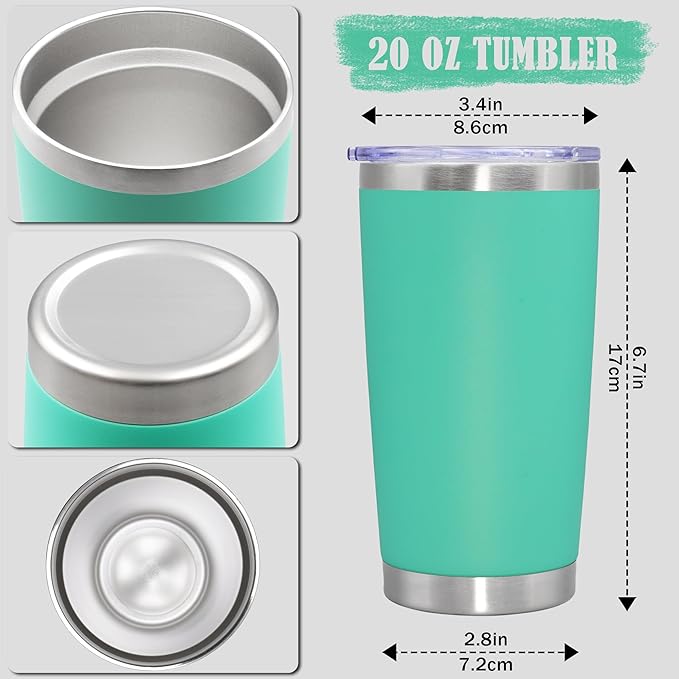 20 oz Tumbler Coffee Travel Tumblers Bulk with Lid Stainless Steel Double Wall Vacuum Insulated Mug Powder Coated Cups fit Car Cupholder for Hot and Cold - Light Blue, 1Pack
