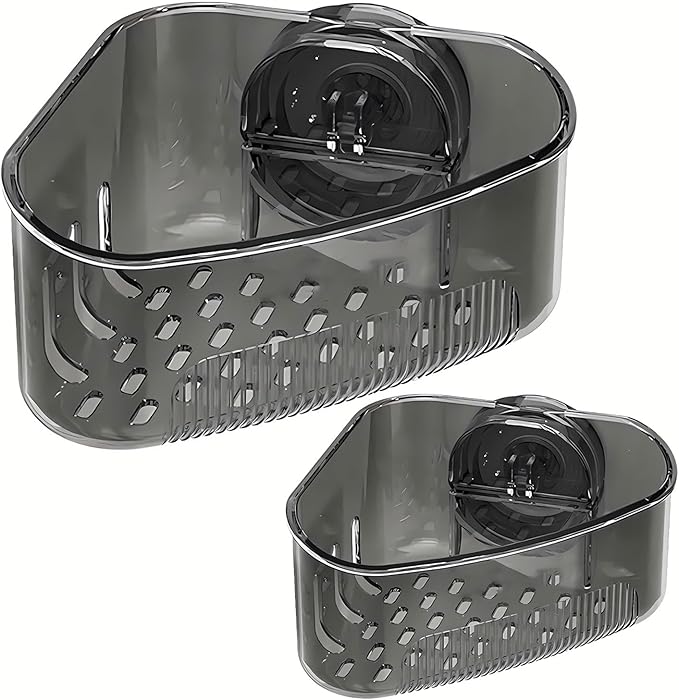 2PCS Sink Organizer Rack for Kitchen for Sponges, Scrubbers, Sink Corner Drain Box,with Adhesive Suction Cup Mount(Black)