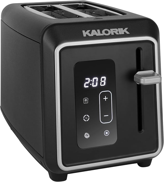 Kalorik Toaster Designer Series 2-Slice with Large LED Display and Adjustable Shade Settings, Features Digital Countdown Timer Wide Slots and High Lift Lever, 850-Watts, Black