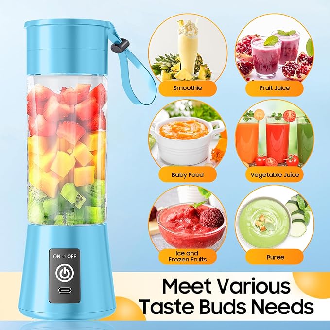 Cordless Portable Personal Size Blender - Mini Blender Make Smoothies and Shakes, 380Ml BPA Free Travel Cup, Powerful Blending Suit in Office/Home/Gym, Mother's Day
