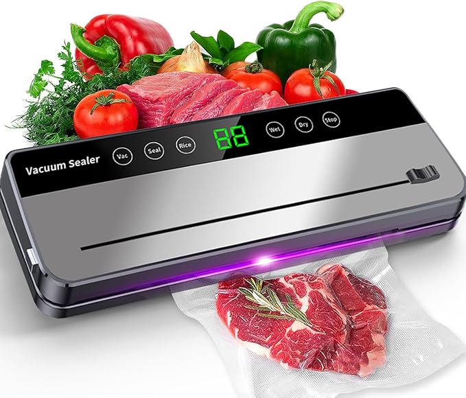 Vacuum Sealer Machine Dry&Moist modes Precision 8-in-1 household food preservation system with build in Cutter, easy to clean, with 20 food sealer bags
