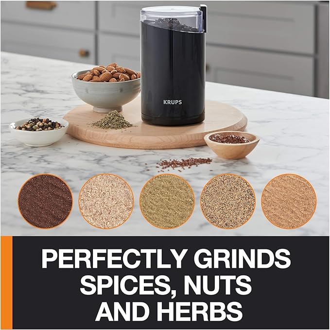 KRUPS Electric Coffee Grinder, Stainless Steel Blades, Black | 3 oz Capacity | 200W Motor | For Coffee Beans, Herbs & Nuts | Pack of 2