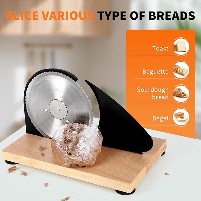 Manual Bread Slicer for Homemade Sourdough Bread, Hand Crank Bread Slicer With Scale Line, Suction Cup and Protective Cover, Adjustable Thickness