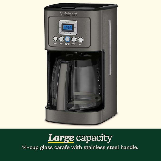 Cuisinart 14-Cup Coffee Maker, Programmable PerfecTemp Glass Carafe Coffee Machine with 1-4 Cup Setting, Brew Strength Control and Pause, Stainless Steel, DCC-3200BKSNAS, Black
