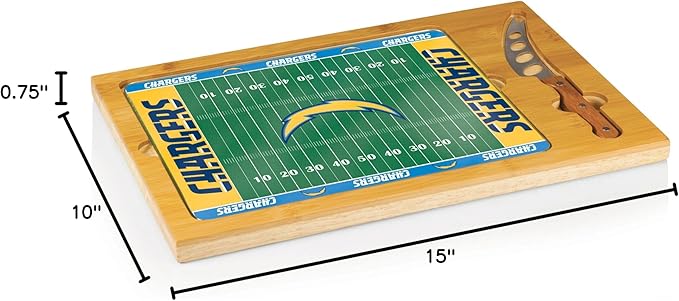 PICNIC TIME NFL Football Field Icon Glass Top Cutting Board & Knife Set, (Parawood & Bamboo)