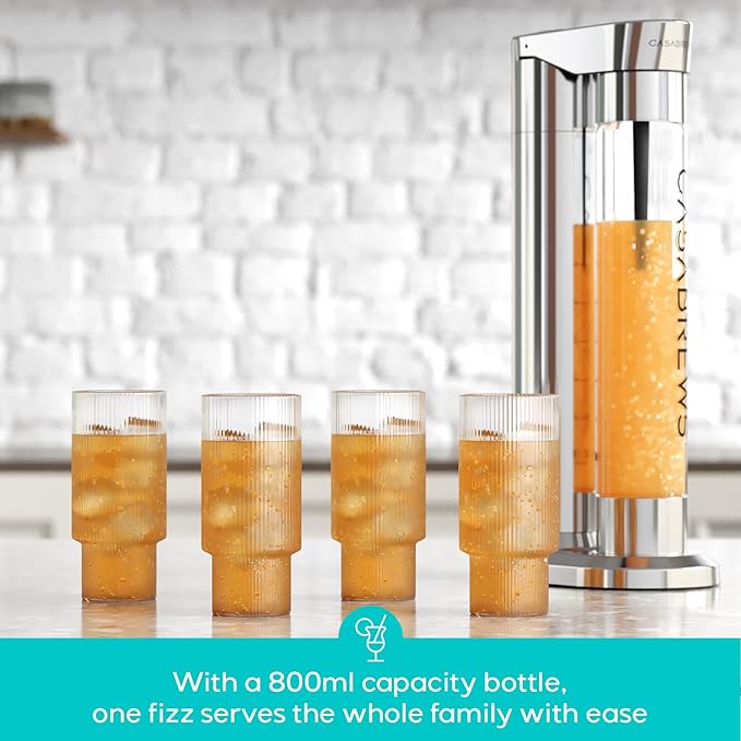 CASABREWS EDGE Soda Streaming Machine, Stainless Steel Sparkling Water Maker with Dual Safety Valves, BPA Free Bottle Soda Maker Carbonates Water, Wine, Juice, Uses 60L CO2 Carbonators (NOT Included).