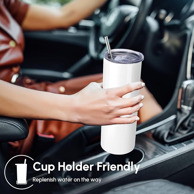 Volhoply 4 Pack Skinny Sublimation Tumblers with Lid and Straw, 20oz Stainless Steel Straight Tumbler Bulk, Vacuum Insulated Coffee Mug for Home, Office, Travel, DIY (Sublimation,4 Pack)
