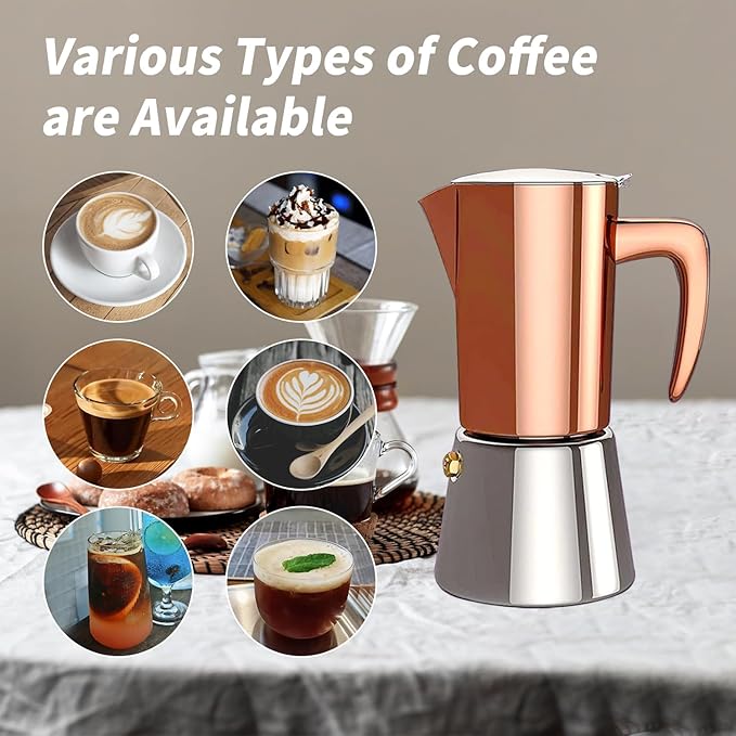 Moka Pot Espresso, Stainless Steel Italian Coffee Maker Stovetop Espresso Maker for Camping or Home Use, Induction Moka Pot 6 Cups (10oz/300ml), Black