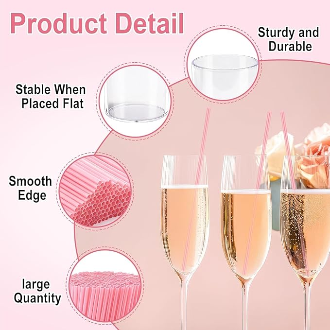 600 Pcs Pink Coffee Stirrers Stir Sticks Set - Acrylic Stir Stick Holder Cocktail Straws Bar Straws Drink Stirrers for Coffee Whiskey Valentines Day Disposable Drinking Straws Party Supplies