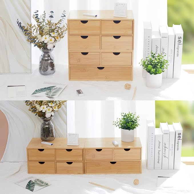 Charmewooden Bamboo Desk Organizer With Drawers Countertop Drawers Counter Storage Box Corner Desk Organizer for Home Office No Assembly Required (4 Drawers)