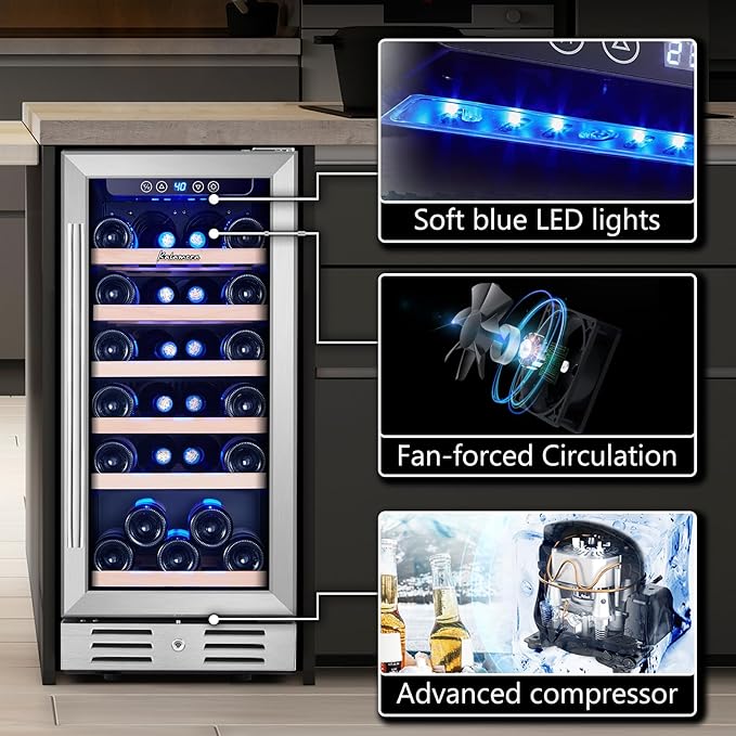 Kalamera 15 Inch Wine Fridge, 29 Bottle Wine Cooler Refrigerator, 40-66℉ Digital Temperature Control With Temp-Memory Function,Built-in or Freestanding Wine Fridge for Home/Bar/Kitchen