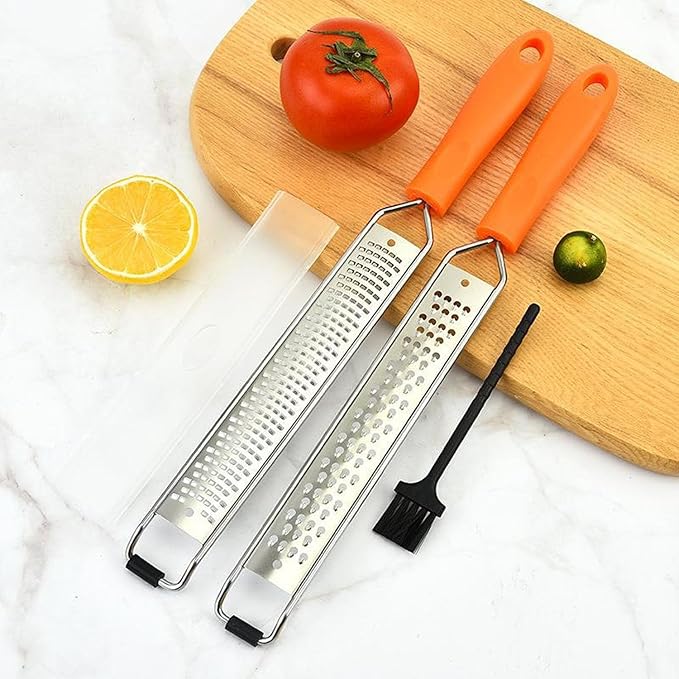 Lemon Zester & Cheese Grater,Kitchen Zester Tool for Cheese,Lemon,Nutmeg, Chocolate, Fruits, Vegetables With Protective Cover (Orange)