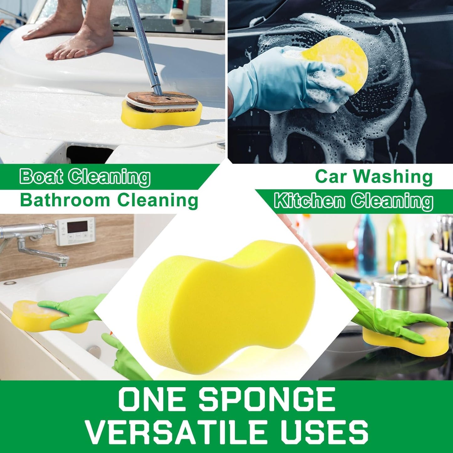 Vesici 60 Pack Large Sponges Bulk Multi-Purpose Extra Large Sponge for Washing Cars Field Day Water Games Household Cleaning Car Boat Bike Kitchen Bathroom Vacuum Compressed Packing (Bright Yellow)