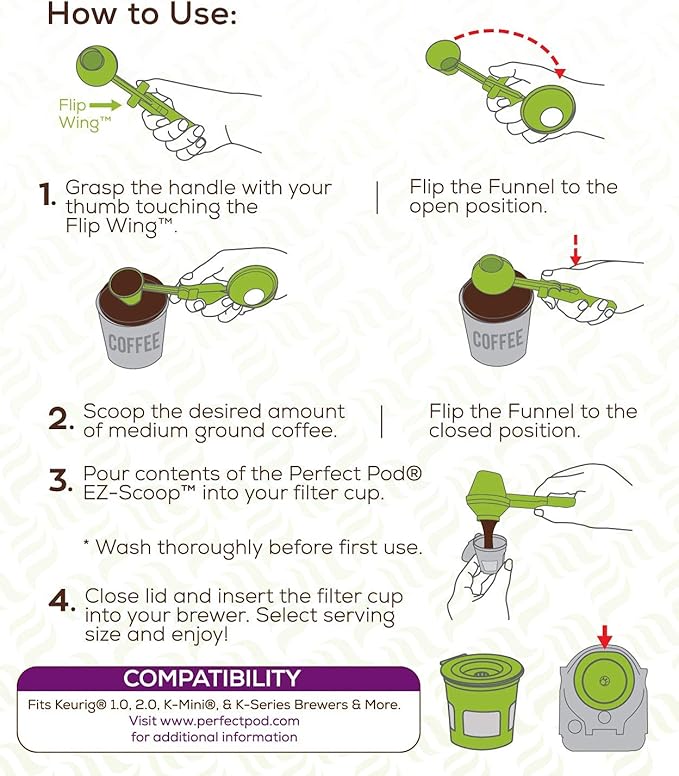 Perfect Pod EZ-Scoop Coffee Scooper & Funnel for Reusable K Cup Refillable Coffee Pods, 2 Tablespoon Capacity