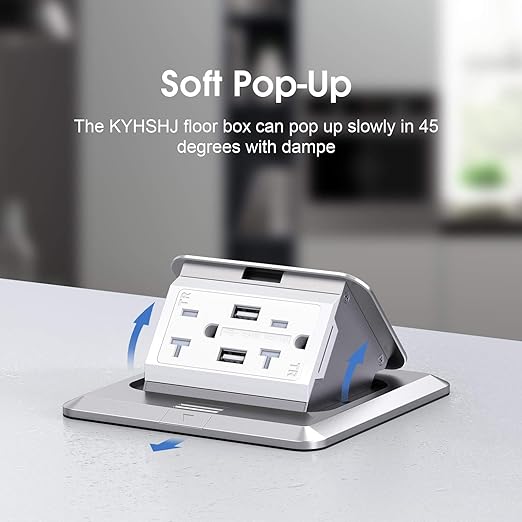 KYHSHJ 4.8A USB Chargers Pop Up Floor Waterproof Electrical Outlet Receptacle Stainless Steel Box, Silver