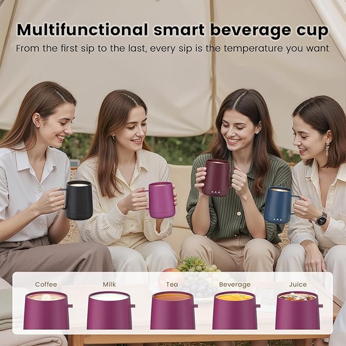 Smart Self Heating Coffee Mug,14oz Temperature Control Coffee Mug,Hot up to 150°F,Rechargeable Heated Coffee Mug,Up to 6H Battery Life,Coffee Cup Warmer,Great Gift for Coffee Lovers,Dad,Mom (Rose Red)