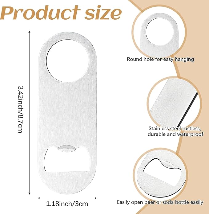30 Pcs Flat Bottle Opener 3.5 x 1.18 inches Stainless Steel Beer bottle Openers Heavy Duty Bar Blade Solid Bottle Cap Opener Funny Bartender Bottle Opener for Kitchen Party Supplies,Silver