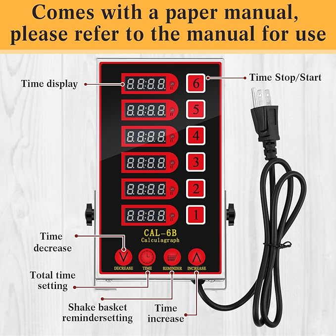 Relaxweex 1 Pack Commercial 6 Channel Digital Kitchen Timer, Multi-Countdown Timer with Loud Alarm & Large LCD Display, Wall Mount or Countertop for Restaurant, Fry Station, Baking & Lab Use