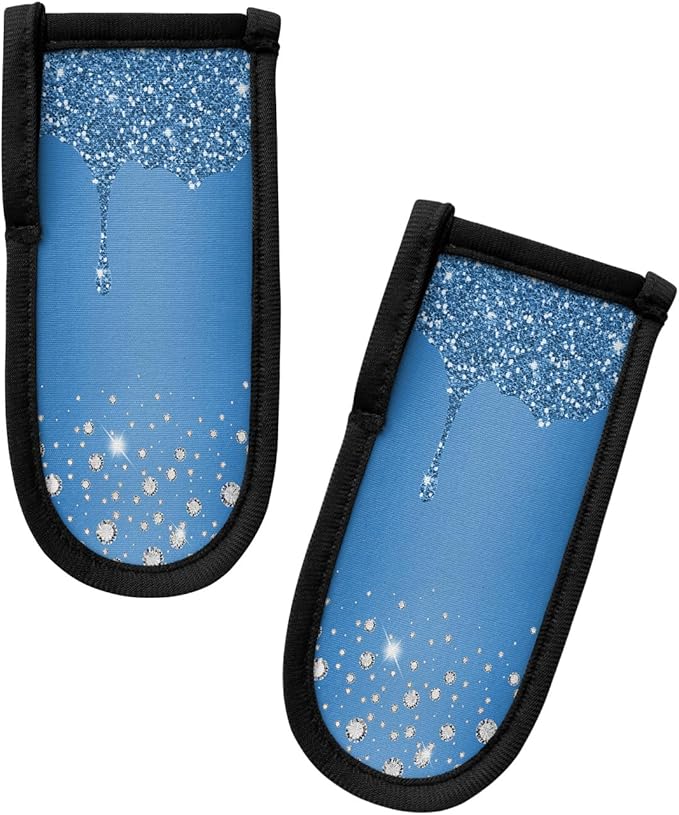 Blue Diamond Hot Handle Holder, Pot Pan Handle Covers, Shiny Modern Art Droplet Texture Cast Iron Skillet Handle Covers, Heat Protecting Pan Handle Sleeves Mitt for Kitchen Cookware, 2PCS