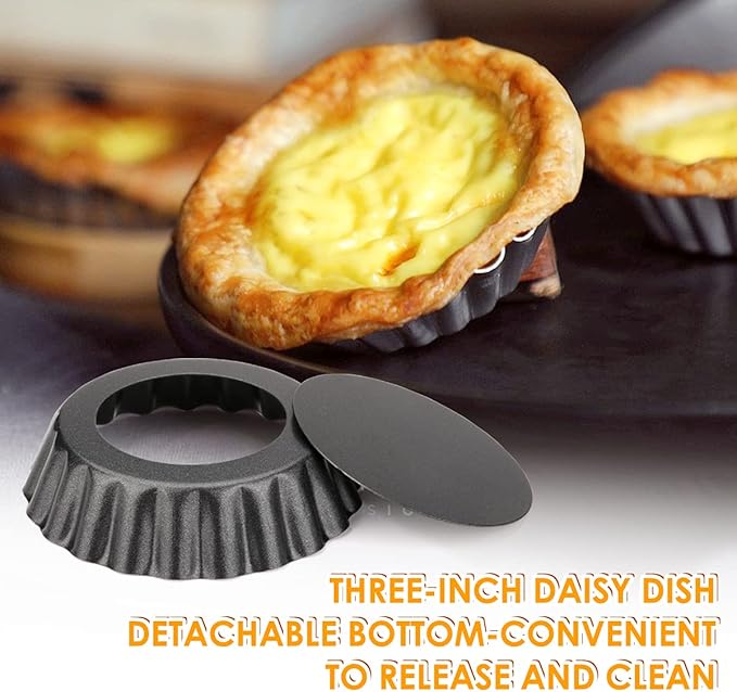 12 pcs Egg Tart Molds, 3" Mini Tart Pans Removable Bottom, Cupcake Cake Muffin Mold Tin Pan Baking Tool, Reusable Quiche Bakeware Carbon Steel for Pies, Quiche, Cheese Cakes, Desserts