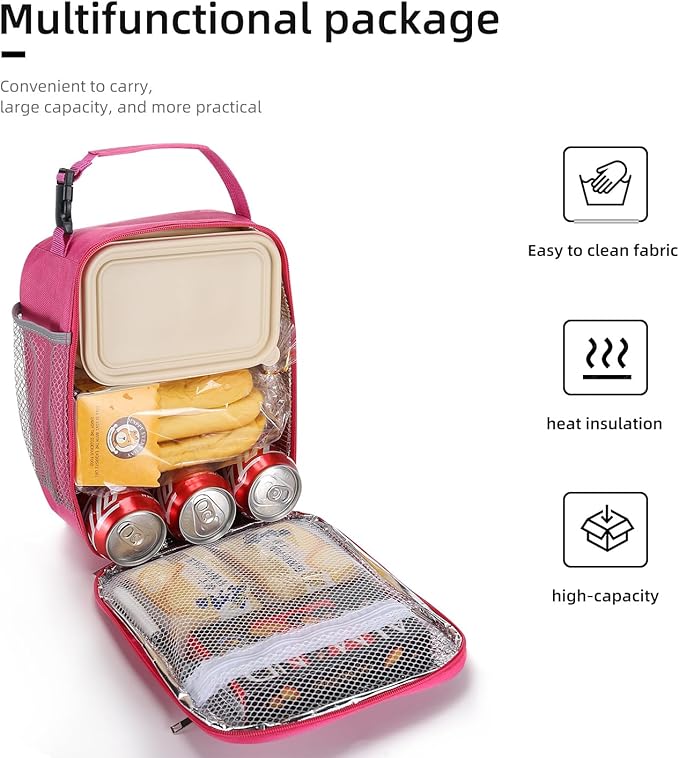 Lovoeo Lunch box Lunch bag for men women Insulated Lunchbox Lunch bags for Work Picnic Travel(Rose red)