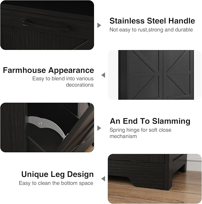 Befrases Double Tilt Out Trash Can Cabinet for 13 * 2 Gallon Garbage Can, Farmhouse Kitchen Garbage Trash Bin for Hidden Laundry Basket, Dual Dog Proof Recycling Cabinet for Dining Living Room, Black