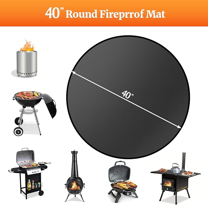 40" Round Fire Pit Mat for Solo Stove Bonfire/Under Grill Mat for Outdoor Grill Fireproof Waterproof Oil-Proof, 4 Layers Fireplace Mat BBQ Mat Solo Stove Mat Fire Pit Pad for Deck Patio Grass Smoker