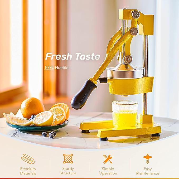 CO-Z Manual Citrus Juicer - Professional Orange, Lemon, Lime & Pom Juice Extractor, Easy to Clean, Yellow