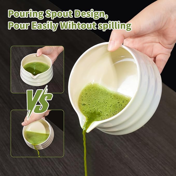 Matcha Whisk Set,Ceramic Matcha Set,Bowl With Spout, Powder Starter Sifter, Ceramic Whisk Holder, 8 pcs Matcha Tea Kit for Matcha Lovers