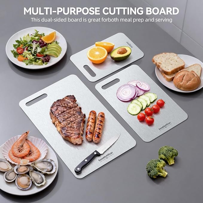Titanium Cutting Boards,100% Pure Titanium Kitchen Cutting Board, Double-Sided Non-Toxic Cutting Board, Ideal for Slicing and Dicing Meats, Features Handle, Dishwasher Safe,10.5"L*6.5"W