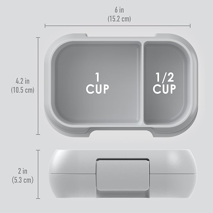 Bentgo Kids Snack - 2 Compartment Leak-Proof Bento Box Container for Snacks and Small Meals, Easy-Open Latch, Dishwasher Safe, BPA-Free for School, Daycare, & Sports - Ideal for Ages 3+ (Gray)