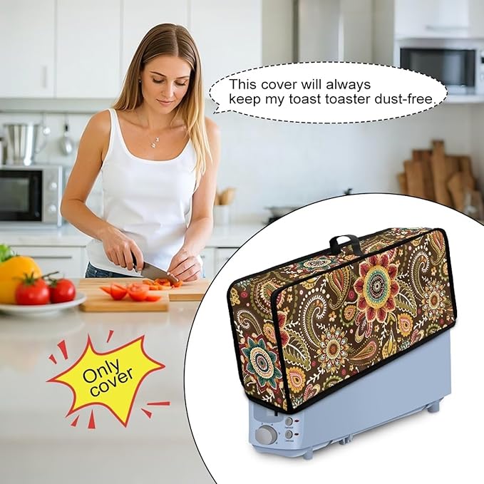 Boho Floral Toaster 2 Slice Cover, Heat-Resistant Snowman Toaster Cover Long Slot Small Appliance Covers Dustproof Kitchen Appliance Covers, with Top Handle Furniture Decor