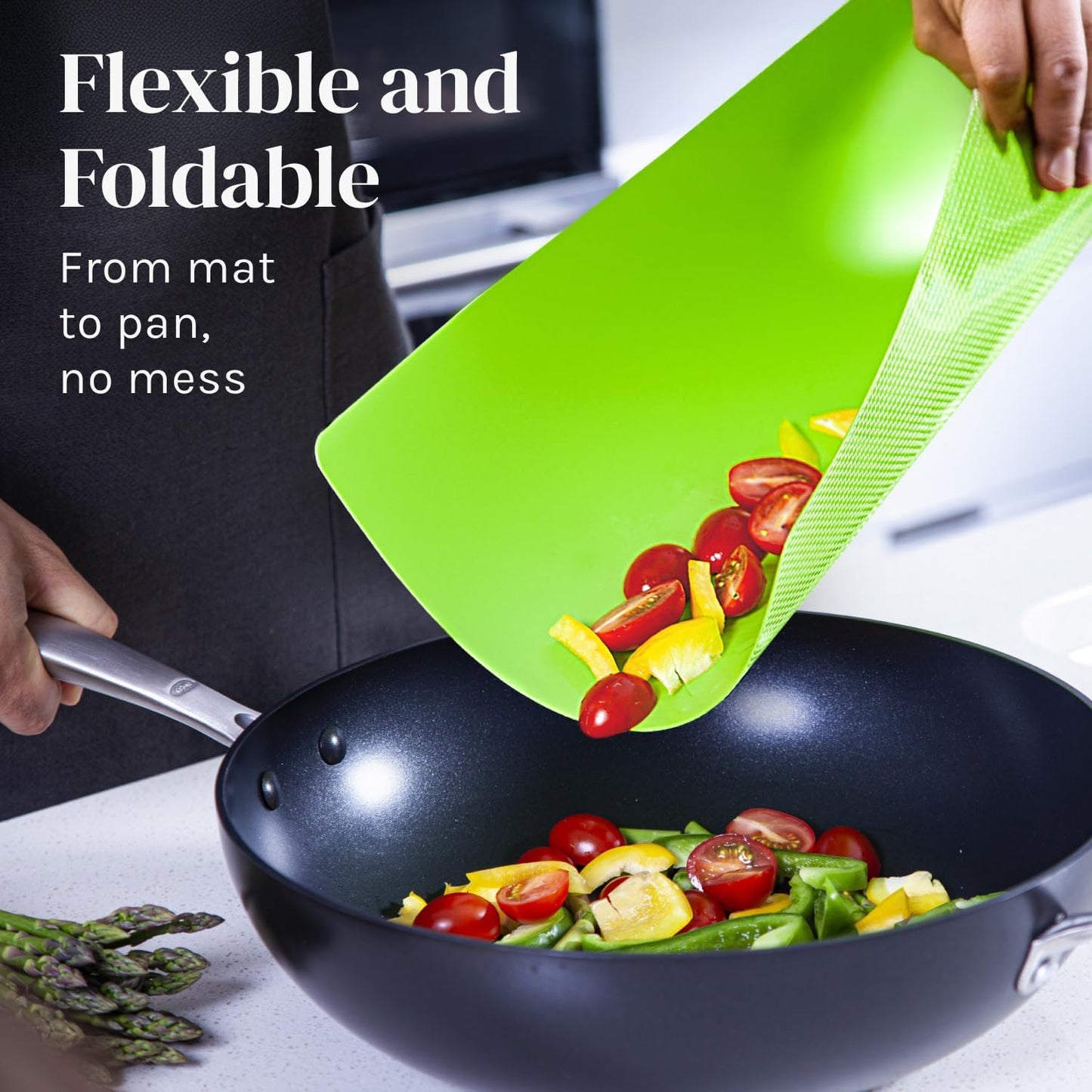 Extra Thick Flexible Plastic Cutting Board Mats with Food Icons & EZ-Grip Waffle Back, (Set of 6) Dishwasher Safe Vibrant