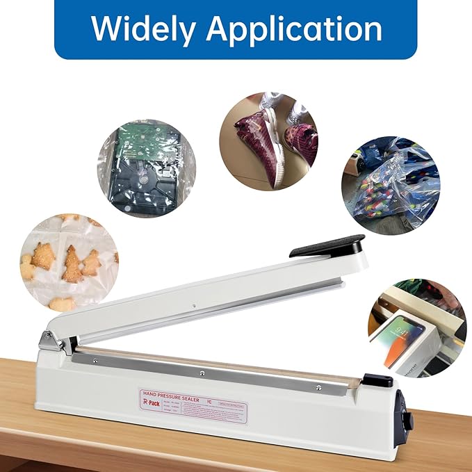 Impulse Heat Sealer with Hot Cutting Wire, Heavy-Duty Bag Sealing & Cutting Machine, 2 Extra Replacements（Orange, 8inch）