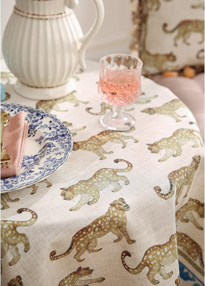 patdrea Designer Linen Long Rectangular Table Cloth,Vintage Leopard Animal Soft Breathable Tablecloth,Fall Dacorative Cover for Kitchen Dining,Christmas,Parties,Holiday,Thanksgiving,63"x94"-from