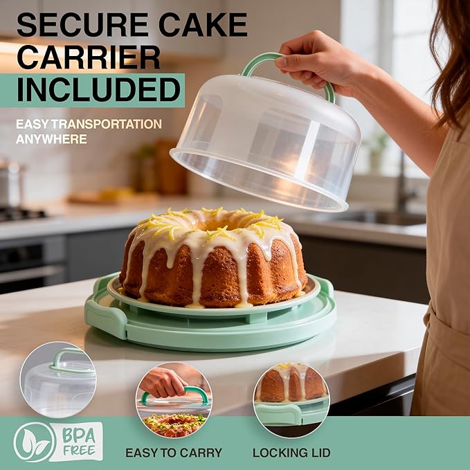10 inch Buntz Cake Pan Non stick with 12in Cake Carrier for Easy Transportation - Premium Fluted Cake Pans For Oven, Cake Mold, Moldes para Gelatinas