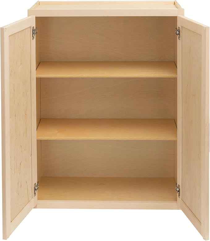 Quicklock RTA (Ready-to-Assemble) 42" Tall Wall Kitchen Cabinets - Shaker Style | 100% Hardwood | Made in America | Soft Close Hardware (Raw Maple, 12" D x 30" W x 42" H)