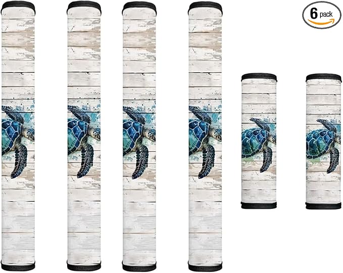 6 PCS Refrigerator Door Handle Covers Electric Appliance Handles Decor Anti-Skid Protector Gloves for Fridge Oven Kitchen Cabinet Home Decor, Watercolour Sea Turtle Wood Grain White