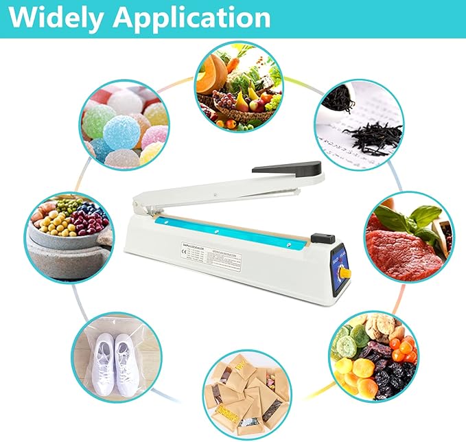 Impulse Sealer 16 Inch Heat Sealer Mylar Bag Sealer Machine, Manual Poly Plastic Bag Sealer Heat Seal with 4 Replacement Elements Parts(2 Cutting Lines Included)