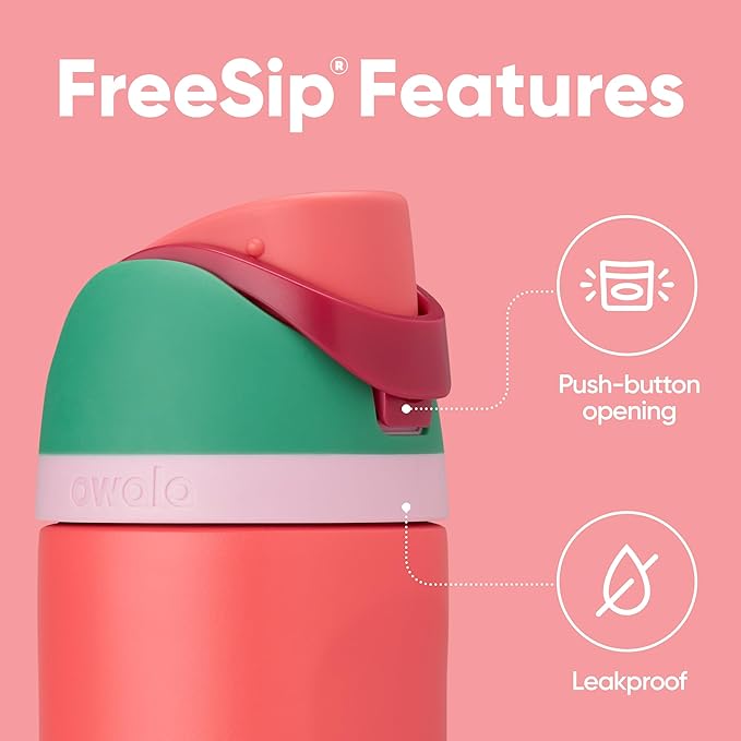 Owala FreeSip Insulated Stainless Steel Water Bottle with Straw for Sports, Travel, and School BPA-Free Sports Water Bottle, 24 oz, Strawberry Fields