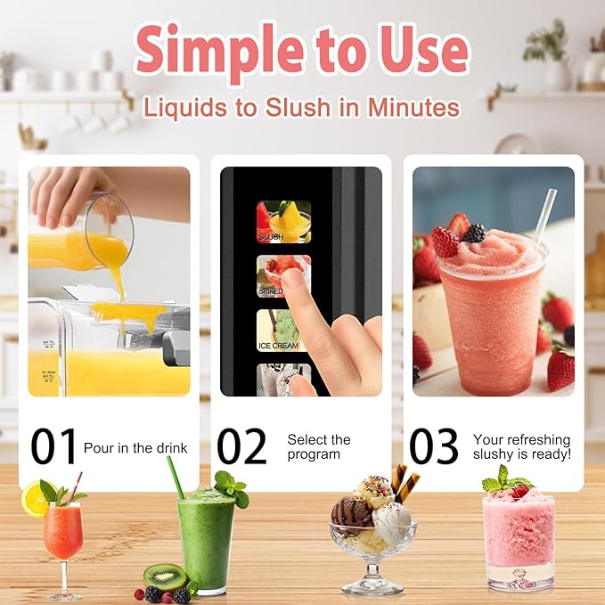 Slushie Machine for Home - 88oz Frozen Drink Maker Slushy Machine, 2-In-1 Soft Ice Cream Maker, 6 Preset Programs| Slushie, Cocktails, Frappés, Ice Cream, Smoothies, Milkshakes (Screen Version）