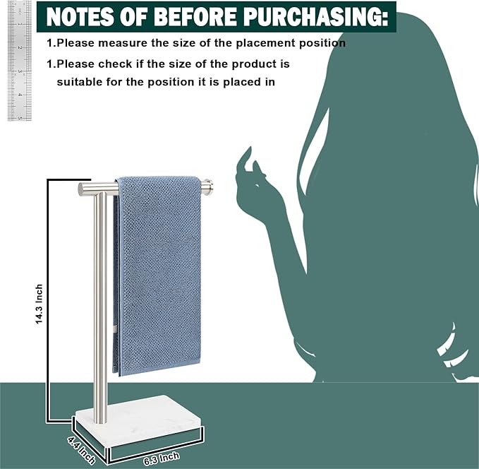 Hand Towel Holder, Hand Towel Stand for Bathroom with Marble Base, 304 Stainless Steel L Shape Hand Towel Rack Bar Standing for Vanity Kitchen Countertop, Brushed Nickel