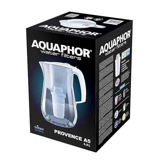 Aquaphor Provence White Including 1 A5 Cartridge-Premium Water Filter in Glass Effect for Reducing Limescale Chlorine & Heavy Metals, Volumen 4,2 l