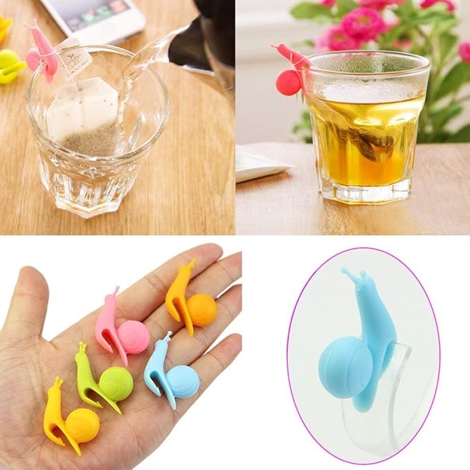 10-Pack Silicone Snail Tea Bag Clips - Cute Colorful Cup Edge Holders for Tea Bags