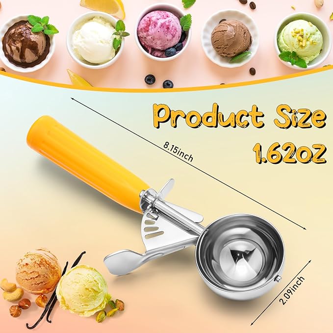 Reallnaive 2 Pcs Release Cookie Scoops Ice Cream Scooper with Trigger Release Portion Scoop Stainless Steel for Portion Control, Baking Food, Cookie Dough (1.6 oz,Yellow)