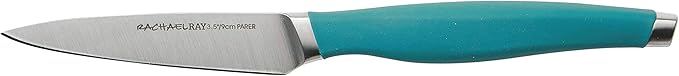 Rachael Ray Cucina Japanese Stainless Steel Knife Kitchen Cutlery Wooden Block Set, 6 Piece, Agave Blue