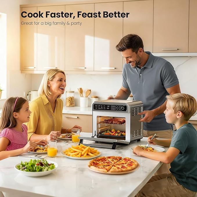 Kismile 18QT Air Fryer Toaster Oven Combo, 12-in-1 Countertop Convection Airfryer Oven, Adjustable 70–450℉ Temperature, Bake, Roast, Reheat & Broil, Fits 8-10″ Pizza, Complete Accessories Included