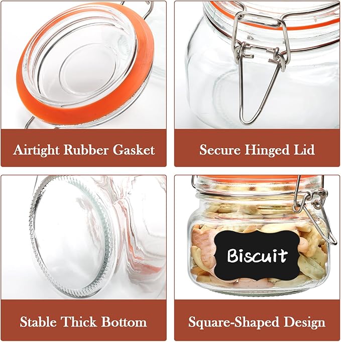 16 oz Glass Jars With Airtight Lids And Leak Proof Rubber Gasket,Wide Mouth Mason Jars With Hinged Lids For Kitchen,Glass Storage Containers 6 Pack
