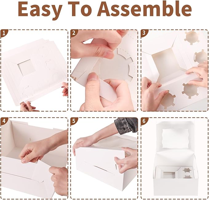 Bento Cake Box With Cupcakes, Clear Window 6 Holes Bento Combination,6 Sets: Cookie Boxes Fit 5 Regular Cupcake and Mini Cakes, Christmas Wedding Birthday Party (White/clear, 1+5/6pcs)