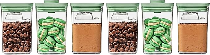 OXO Good Grips Airtight POP Container | Pistachio | Push Button Seal | For Sugar & Flour | 3 Containers with Mini Scoops, Pack of 2